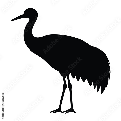 Silhouette of a Sandhill Crane standing tall against a white background