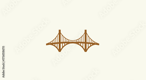 A simple, symmetrical suspension bridge in brown, silhouetted against a beige background