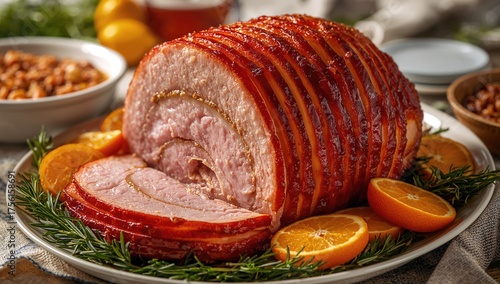 Honey-glazed spiral ham wit...