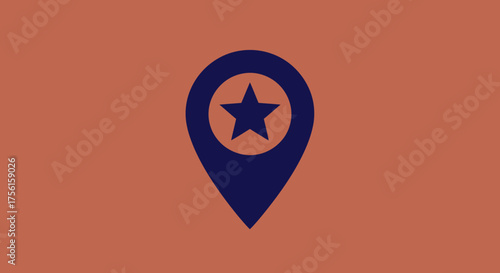 Free Download A navy blue location marker with a star within on a brick-red background - GFXLoad