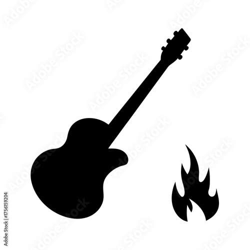 A silhouette of a guitar with flames depicting a burning passion for music