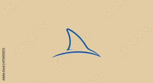 A simple, blue, stylized fin shape on a beige backdrop, suggestive of a sailing vessel