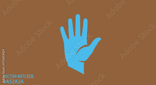 A stylized blue hand, palm open, against a brown background. Vector graphic, flat design