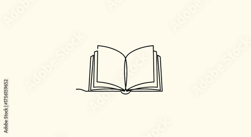 Simple line drawing of an open book. Two pages are visible, centered on a beige background
