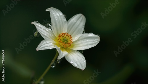 A single fragile flower adorned with shimmering beads, reflecting quiet tears in the gentle glow.