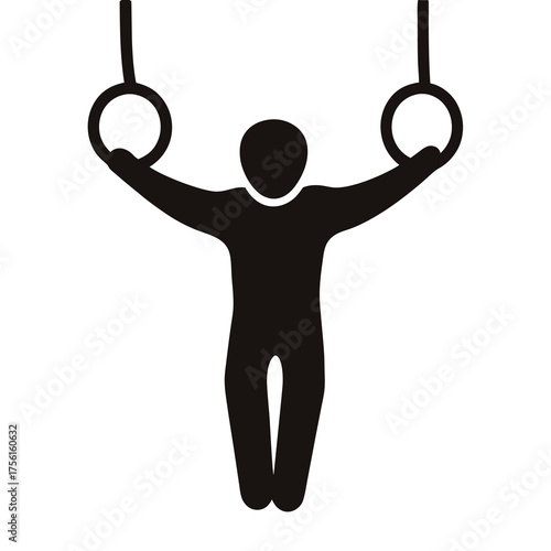 Silhouette image of a gymnast performing on the still rings apparatus