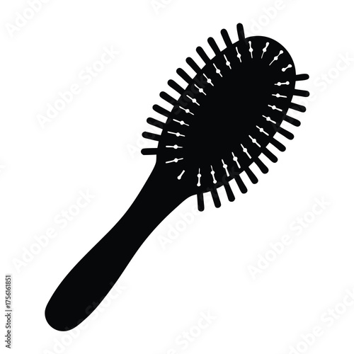 Black Silhouette Image of an Oval Hair Brush with Ball Tip Bristles