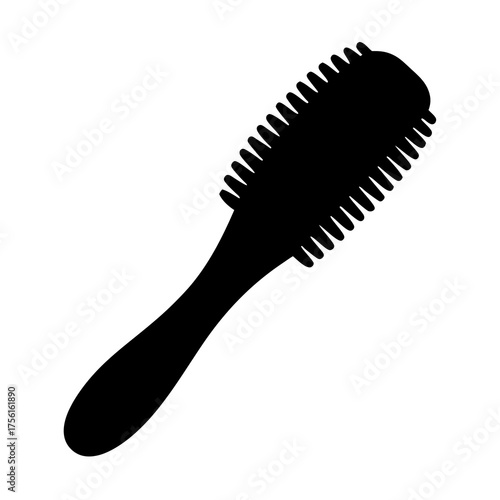 Isolated silhouette of a hairbrush with a handle, grooming and styling tool
