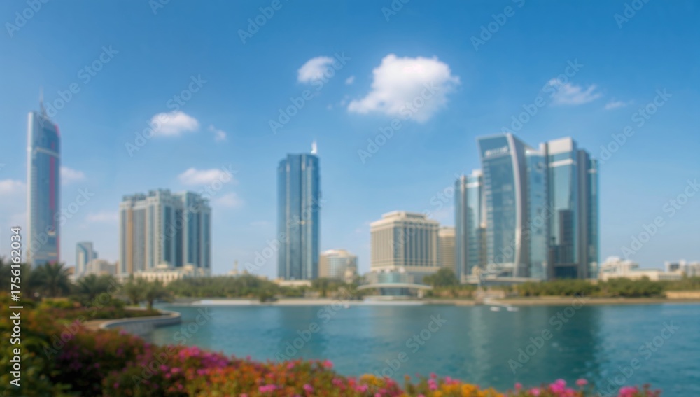 Fototapeta premium Out-of-focus skyscrapers under a clear blue sky