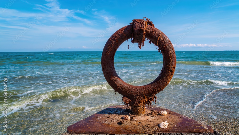 Fototapeta premium A corroded iron loop attached to a dock