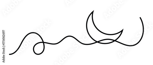 one line hand drawn moon design icon on white background.