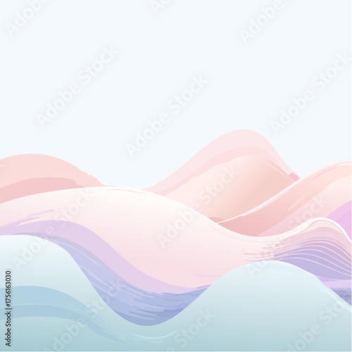 Abstract flowing waves of pastel colors creating a serene and calming landscape.
