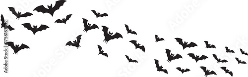 Halloween bats silhouette swarm flying on white background spooky night creatures horror illustration and graphic design element perfect for seasonal events