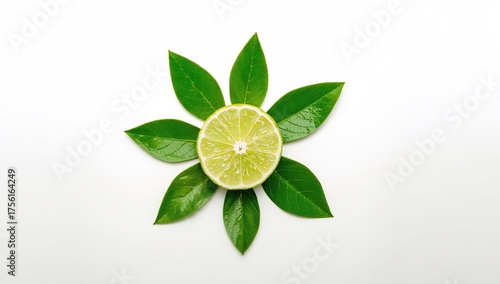Half-cut fresh lime with le...