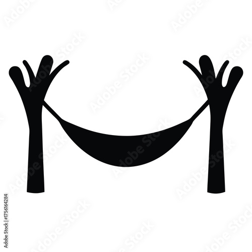 Stylized Hammock Hung Between Two Trees Silhouette on a White Background