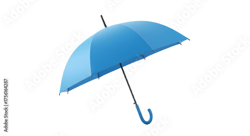 Blue umbrella isolated on white background. Stylish rain protection accessory for weather, travel, and outdoor concept. Foldable umbrella mockup for branding, design presentation, or advertising templ