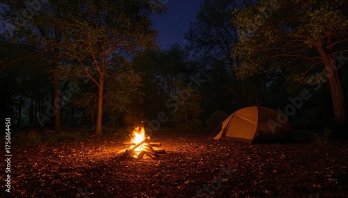 Nighttime forest scene with...
