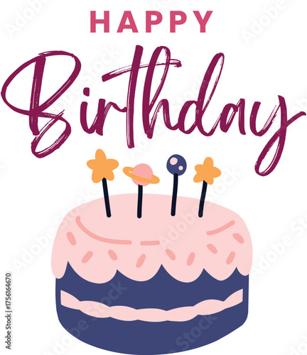Happy Birthday Text Design with Colorful Festive Typography and Celebration Elements