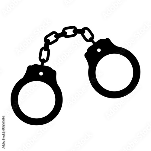 Black silhouette of handcuffs representing crime, law enforcement, and confinement
