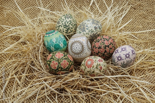 Colorful Easter eggs arrang...