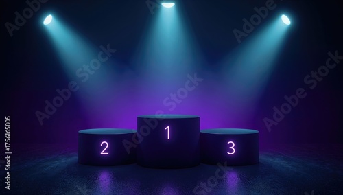 Futuristic neon-lit podium ...