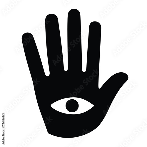 Mystic Hand with Third Eye Symbol in Black and White Graphic Style