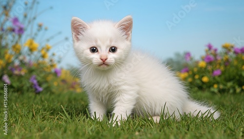Lovely white kitten in a ru...