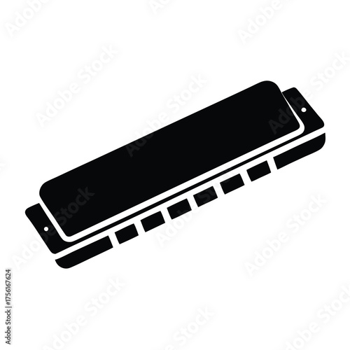 Stylized black and white harmonica illustration on a white background artwork