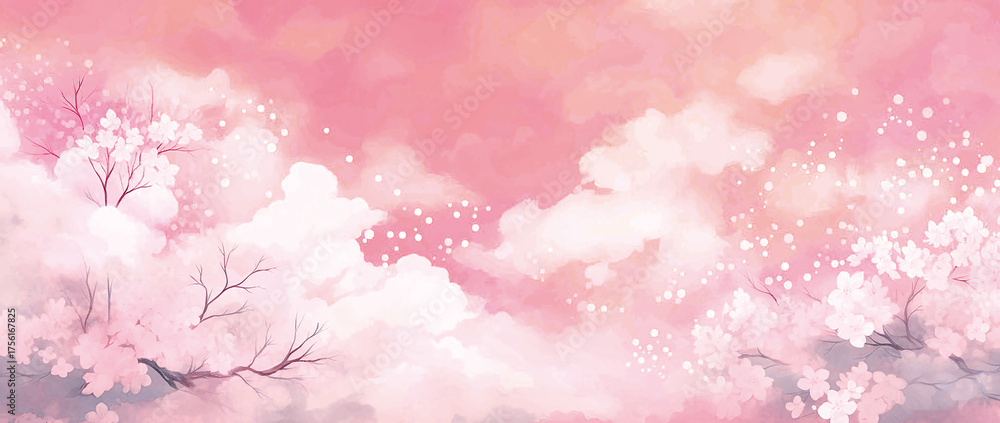 Fototapeta premium 美しい和風の桜梅背景イラスト AI生成画像