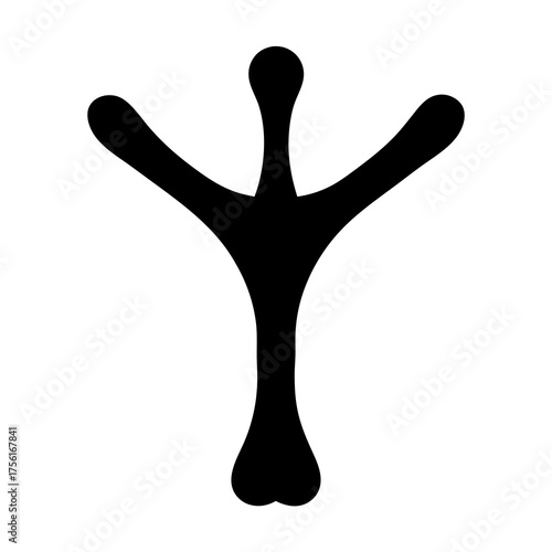 Black silhouette of a bird or dinosaur footprint on a white background
