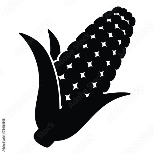 Stylized black and white illustration of a single ear of corn graphic