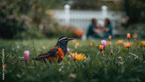Vibrantly hued bird amidst ...