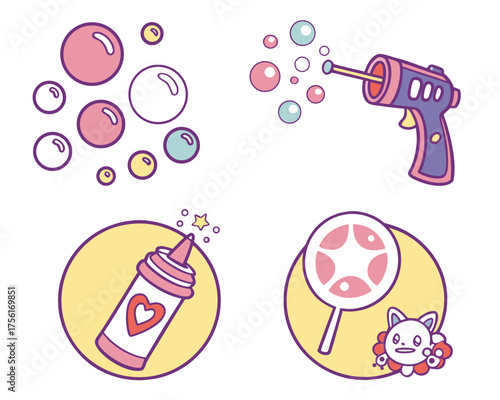 Cute toy collection with bubble gun and lollipop