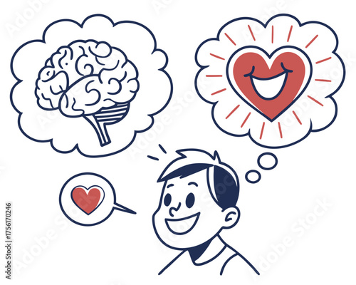 Illustration of a person thinking with brain and heart