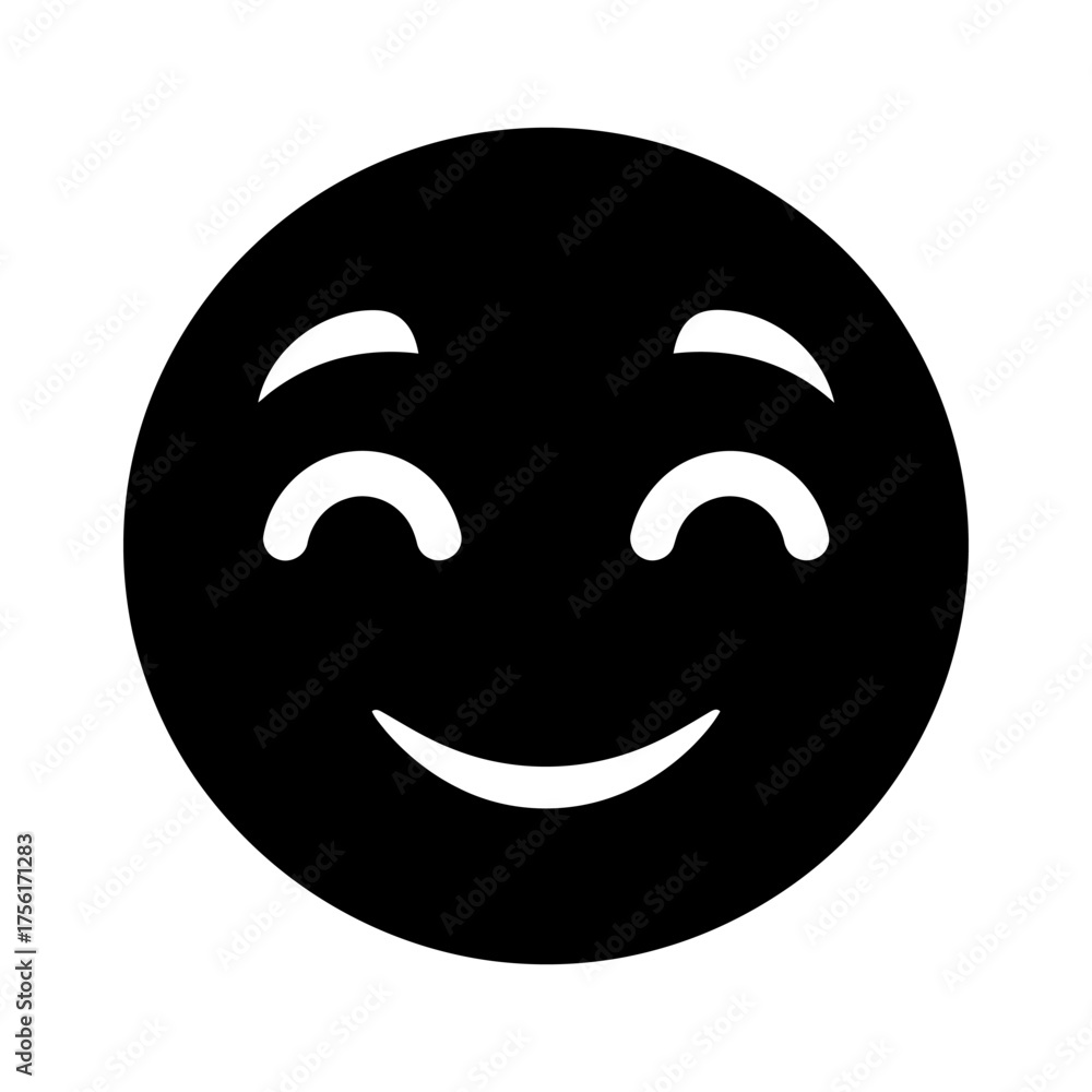 Fototapeta premium Black Circle Happy Emoticon Icon with White Curved Features