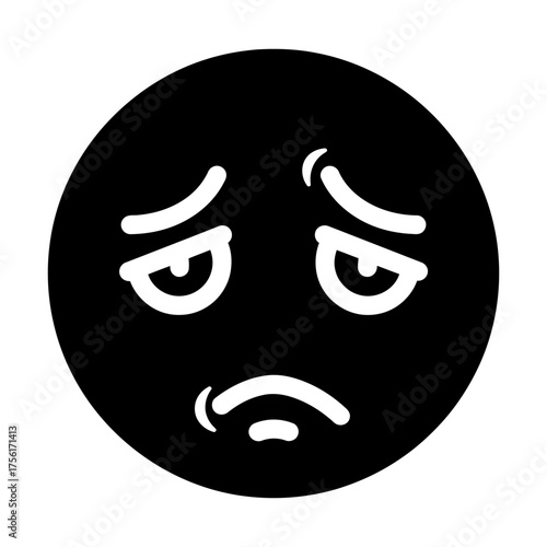 Monochromatic Sad Emoticon Face Icon on Isolated White Background