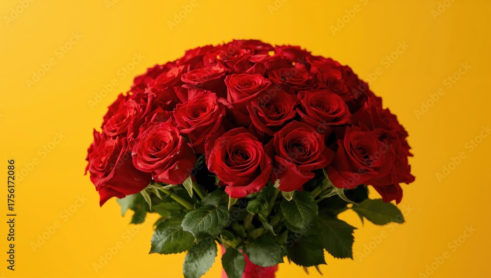 Fototapeta premium Fresh Red Roses Bouquet for Wedding, Vibrant Floral Background. Symbol of Affection.