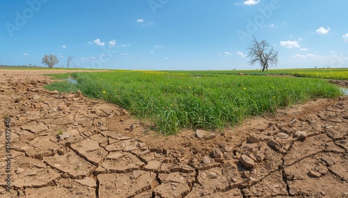 Broken earth and lush grass...
