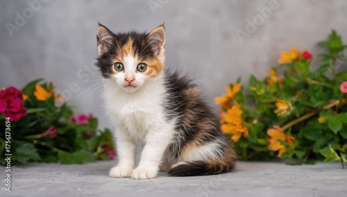 Adorable three-colored cat ...