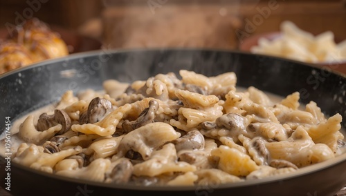 Bowtie pasta served with cr...