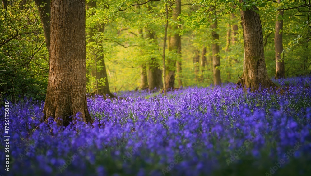 Naklejka premium Bluebell forest in a rural area