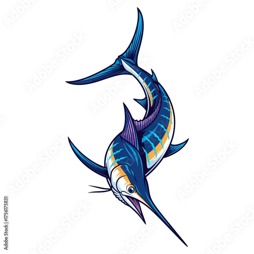 A majestic blue marlin is swimming in the ocean