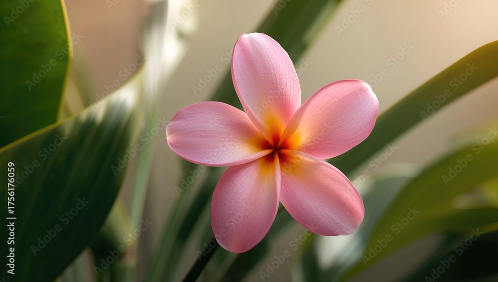 Fototapeta premium Frangipani Blossom, Plumeria, Sacred Tree, Cemetery Tree, Pink Bloom, Wellness Flower