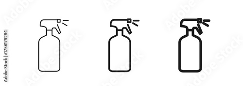 Spray bottle icon in thin, regular, and bold styles. Cleaning, disinfecting, or sanitizing product. Hygiene, cleaning products, or household care theme. For apps, websites. Vector illustration