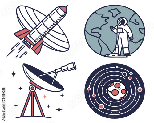 Space exploration elements in doodle style