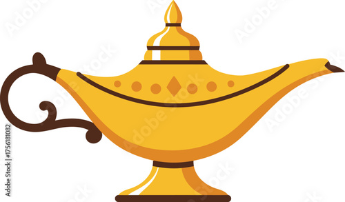 Golden magic lamp icon for wishes and fantastical stories isolated on transparent background