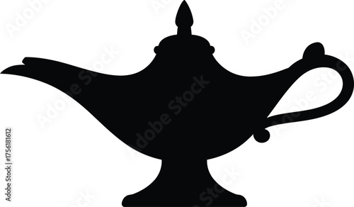 Silhouette of a classic genie lamp silhouette ideal for magical wishes and fantasy themes isolated on transparent background