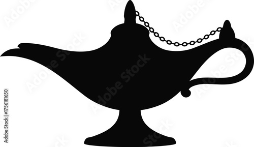 Mystical genie lamp silhouette symbolizing wishes magic arabian nights fantasy object isolated on transparent background
