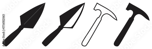 Silhouette illustration of trowel and hammer tools.