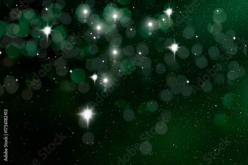 Grüner unscharfer Weihnachtshintergrund mit leuchtenden Sternen